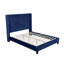 Base de lit grand bleu marine, style transitionnel, revêtement en velours, entièrement rembourré, tête de lit à boutons avec motif à losanges et surpiqué moderne, sur