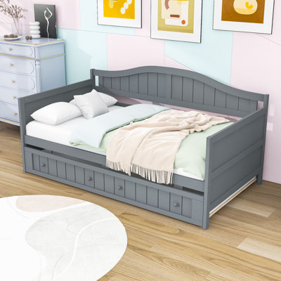Twin Wood Daybed with Pull-Out Twin Trundle and Slats Support