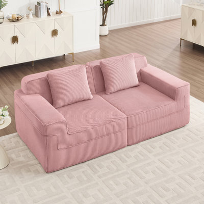 Modular Boneless Loveseat Sofa With Deep Seats, Cloud-Like Comfort, Throw Pillows, And Corduroy Fabric For Relaxing Family Time