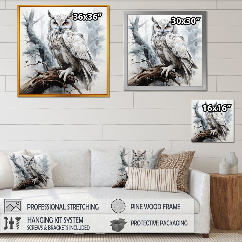 Owl Portrait I - Owl Animal Wall Art, Black Floater Framed, 16" H x 16" W x 1" D