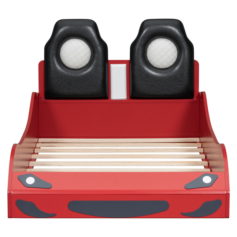 Twin Race Car Bed With LED & Safety Rails, Red