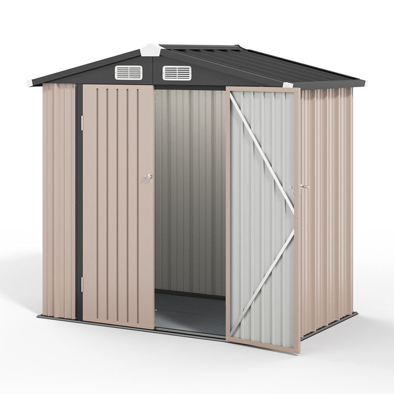 Outdoor Metal Storage Shed with Floor, Brown, 1.8m W x 1.2m D