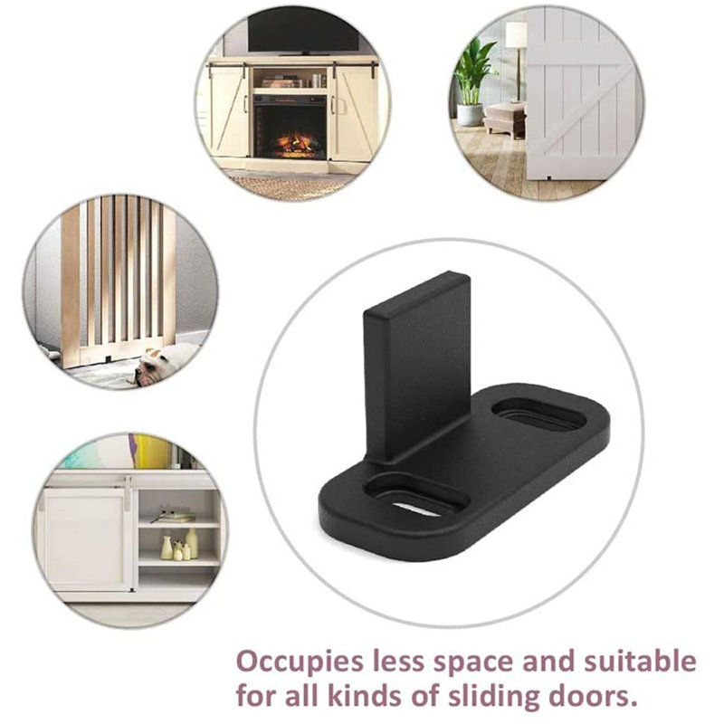 No Groove Adjustable Sliding Door Guide, Bottom Floor Guide, Barn Door Floor Guide Floor Mount, Bypass Door Guide, Black Plastic With Screws(2Sets)