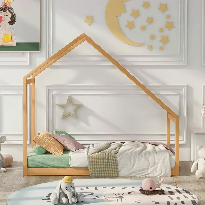 Lit maison en bois, Naturel, Lit simple