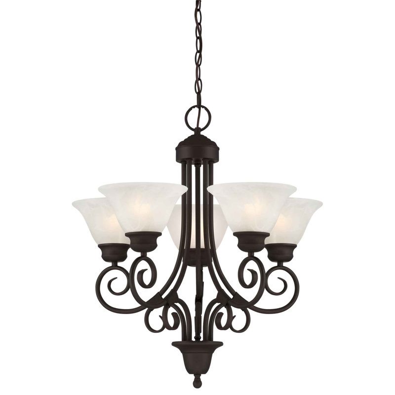  Sawyers 5-Light Classic/Traditional Indoor Antique Bronze Hanging Chandelier with Alabaster Glass Bell Shades