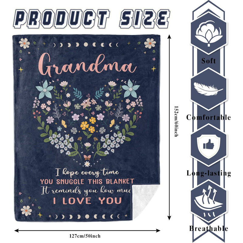 Couverture pour grand-mère 50 po x 60 po, meilleures idées-cadeaux de grand-mère, cadeau de grand-mère pour grand-mère, cadeaux d'anniversaire de grand-mère de Grandson / Granddaughter