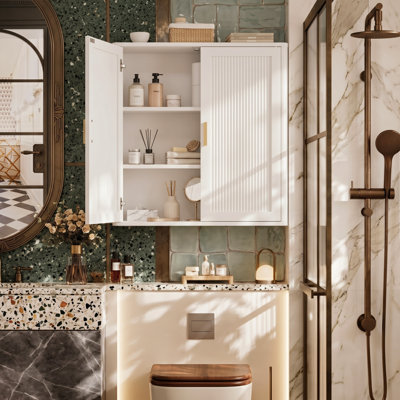 Fluted Wall Mounted Bathroom Storage Cabinet, Modern Medicine Cabinet with Adjustable Shelves for Over the Toilet