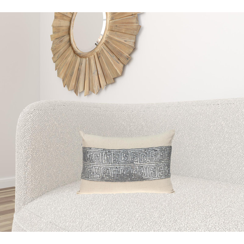Misty Transitional Beige Throw Pillow, Beige/Silver
