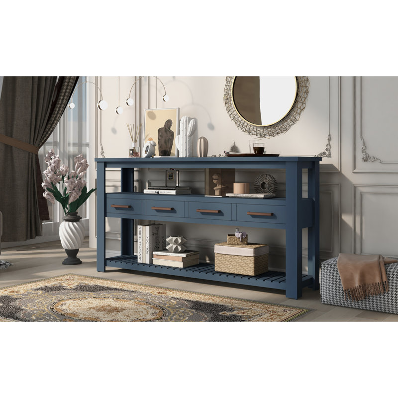 U_style 62.2" sleek console table, modern living room furniture with 4-drawer storage and 2-shelf display, multifunctional design