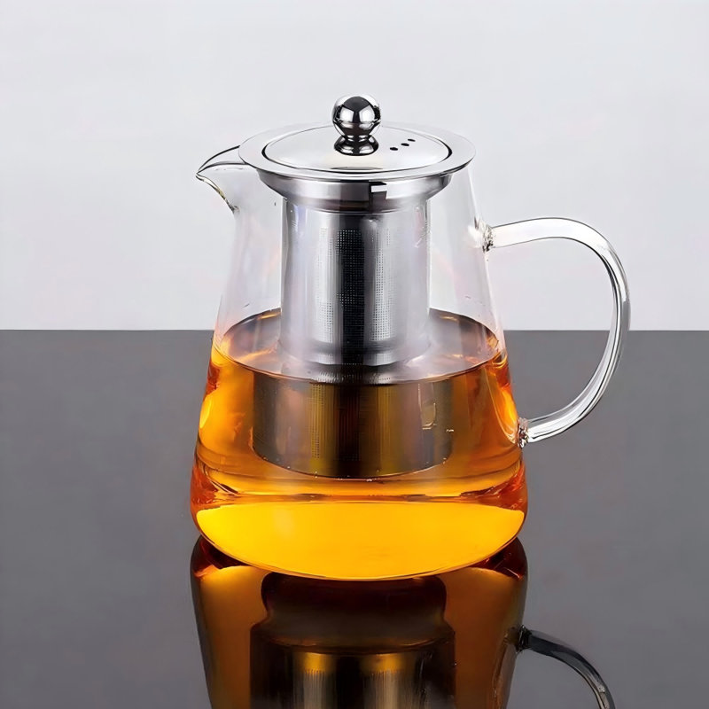 Ensemble de théière en verre avec six tasses à thé avec crépines amovibles, un ensemble de thé de 7 pièces, un ensemble de théière et de tasses à motif floral et en vrac, et une théière épaisse et résistante à la chaleur