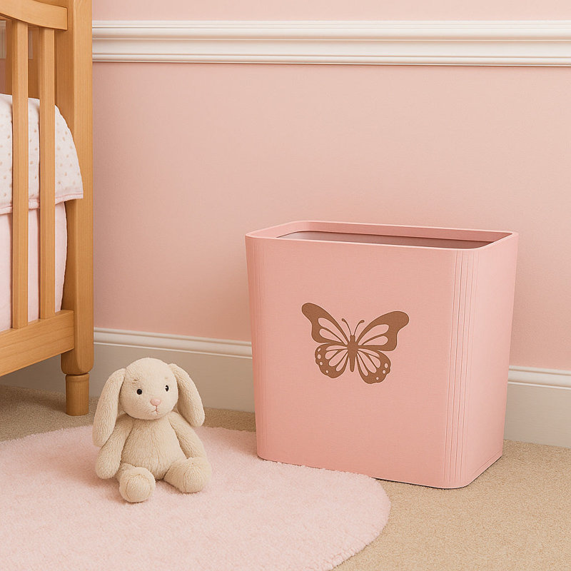 Poubelle mince - Papillon - Poubelle en bois pour chambre, Rose
