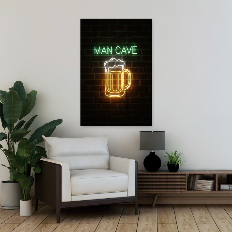 Man Cave Neon Beer Mug by Andreas Magnusson - Wrapped Canvas Print, 91.44 cm H x 60.96 cm W