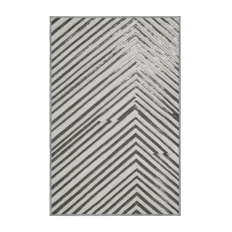 Washable Silver White Striped Area Rug, Rectangle 8' x 12'