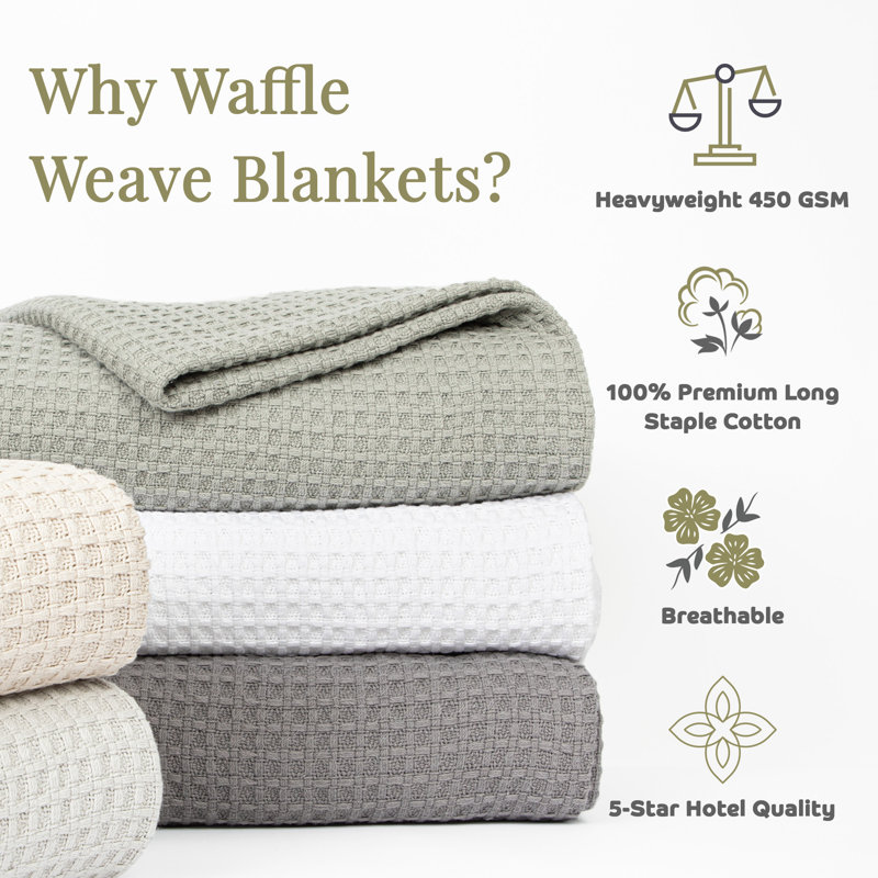Couverture en coton Waffle Weave, Beige, Grand