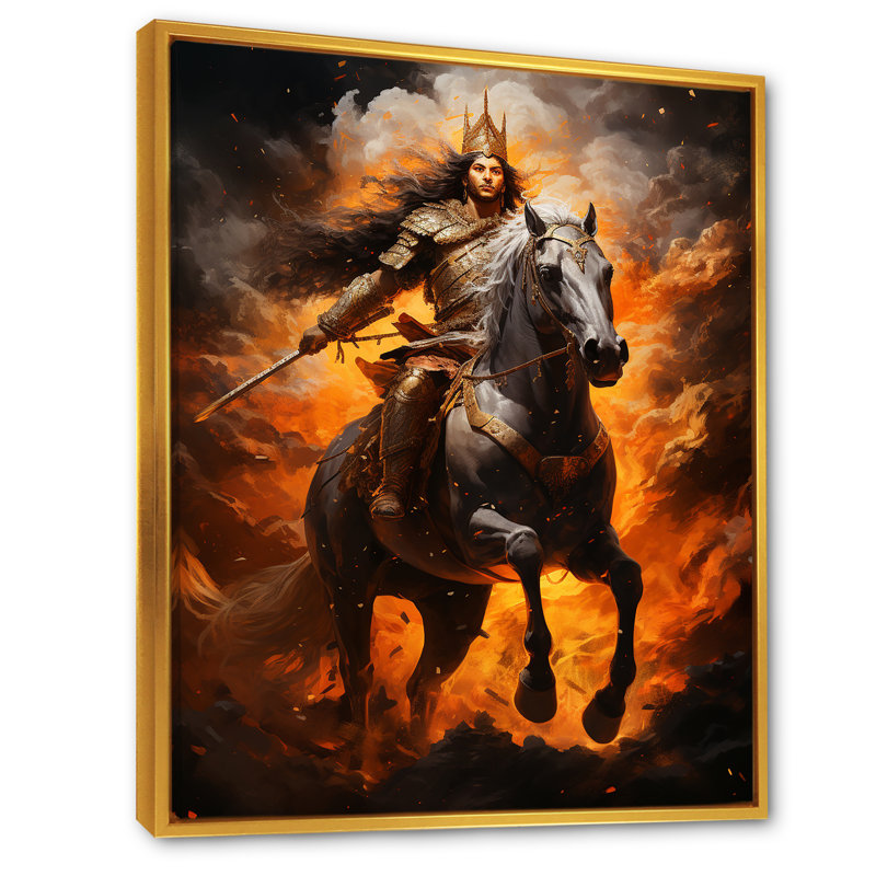 «Hinduism Suryas Dawn Orange», reproduction d'art sur toile, Cadre flottant doré, H 32 po x l 16 po x P 1 po