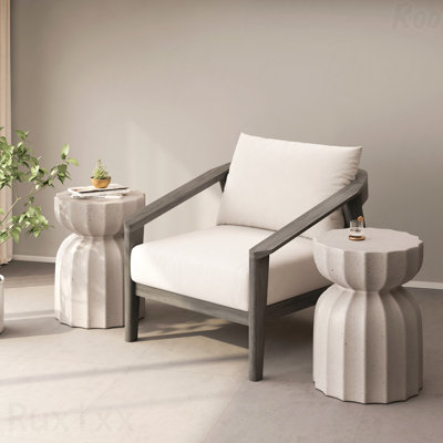 13" Coffee Table Set Outdoor Modern And Indoor Waterproof Coffee Table And Side Table Set Durable Mgo Cement Design Suitable For Patio Garden Backyard And Living Room Grey 2Pc
