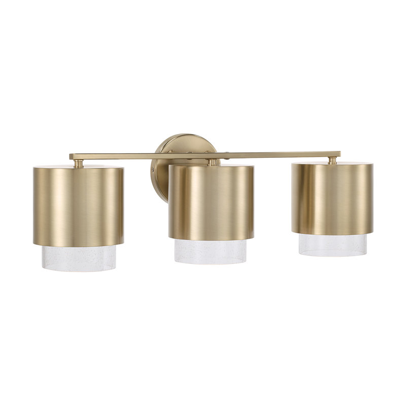 24.25"W x 8.25"H 3-Light Cylindrical Metal Vanity and Seeded Glass, Matte Brass