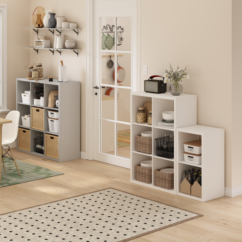 Furinno Cubicle Open Back Decorative Cube Storage Organizer, 6-Cube, Dark Oak, Dark Oak