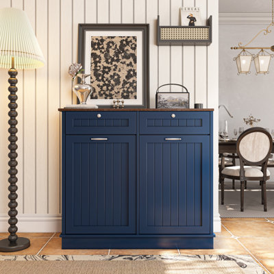 Armoire poubelle inclinable en MDF pour cuisine fonctionnelle bleue
