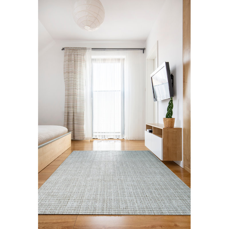 Tapis contemporain fabriqué à la main en bambou blanc, Rectangle de 10 pi x 14 pi