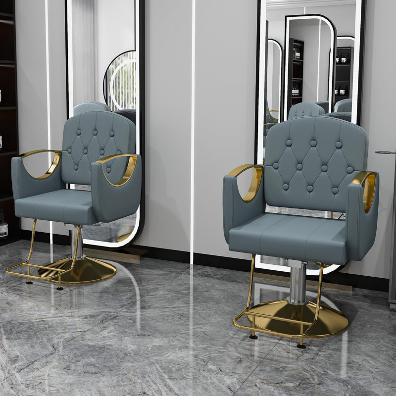  Fauteuil de coiffeur professionnel professionnel avec base pivotante à 360 °, pivotant à 360 °, bleu et or, Bleu