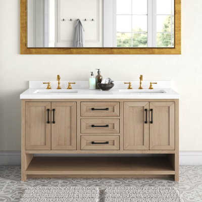 Wellsville 55'' Double Bathroom Vanity with Quartz Top