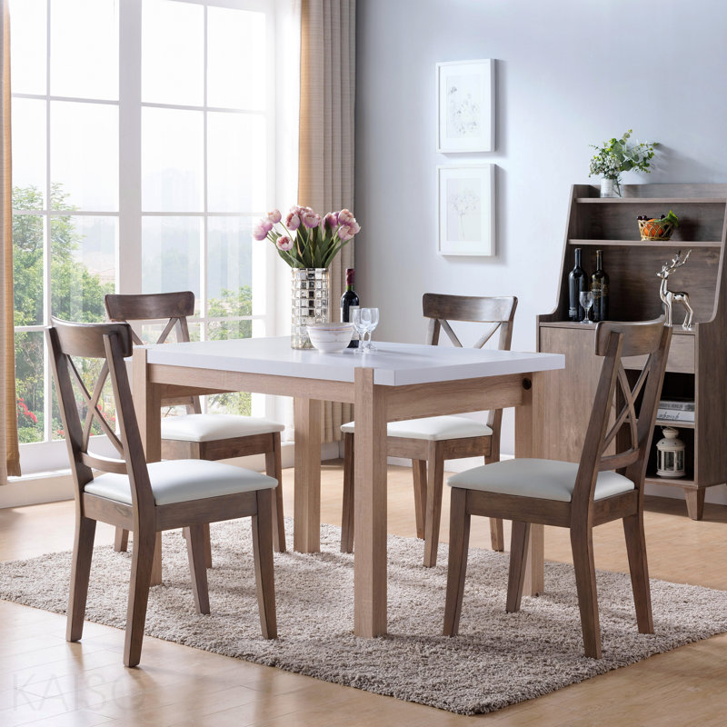 Table de salle à manger en bois massif à quatre pieds avec deux tons de couleur épais