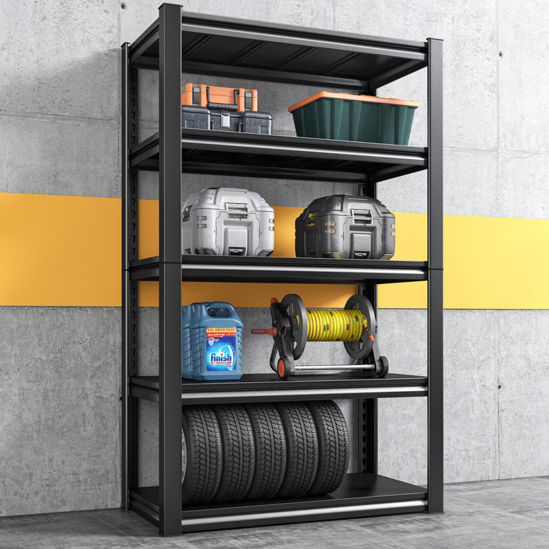 Mabiya Steel - Étagères de rangement à hauteur réglable pour garage, H 72 po x l 40 po x P 18 po, Noir