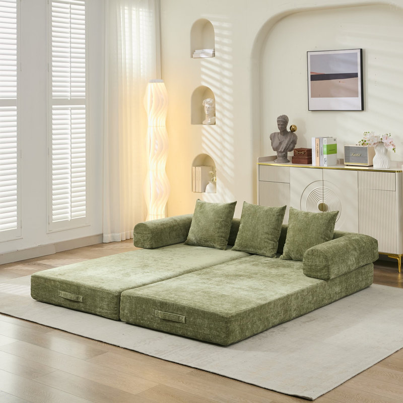 Canapé-lit pliant convertible confortable, canapé-lit sur pied, canapé sur pied en chenille avec accoudoirs, canapé-lit sur pied