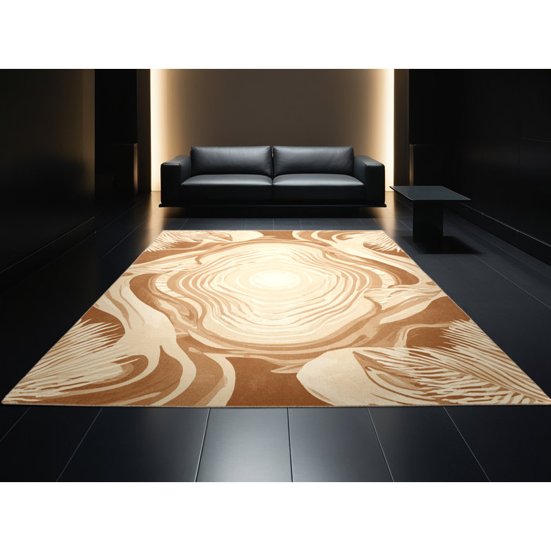 Tapis beige délavé à la machine Pacchiana, Rond 3 pi