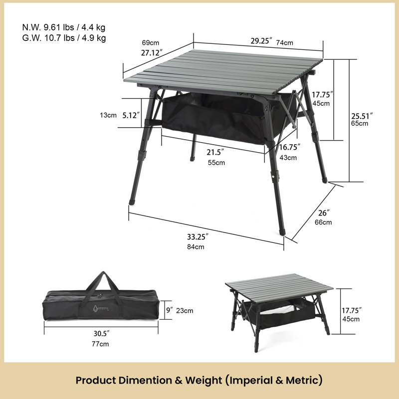 Table de camping 39 po, Argent