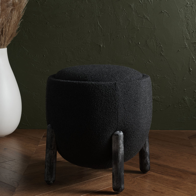 Leonor Upholstered Ottoman, Black, Black Boucle