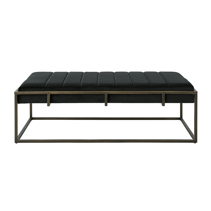Upholstered Velvet Ottoman Bench With Brass Finish, Black