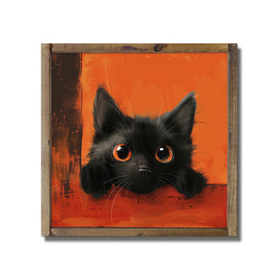 Black and Orange Cat Wood Framed Print