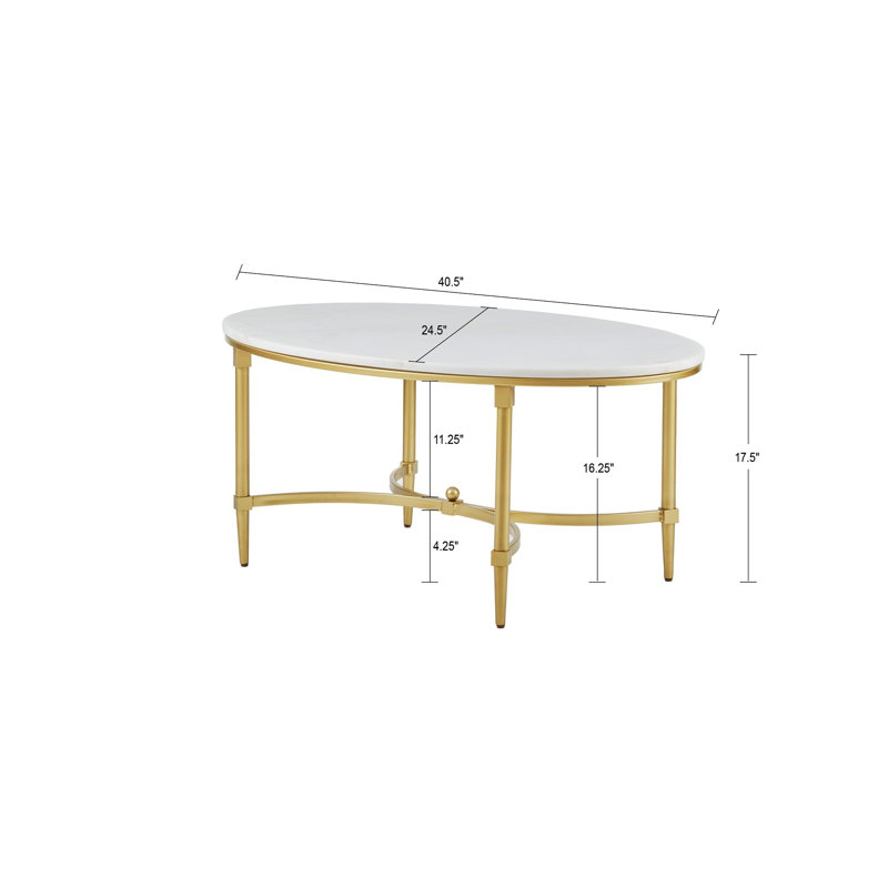 Elegant Bordeaux 41" White Marble & Gold Metal Coffee Table