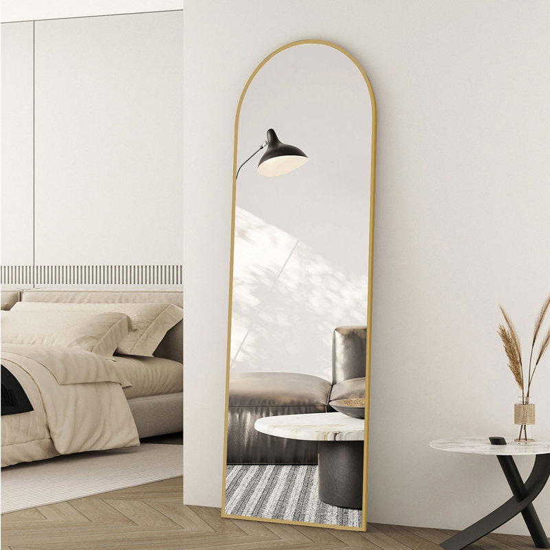 Modern Arched Full Length Mirror, Large Floor Mirror With Aluminum Frame And HD Glass For Bedroom Or Entryway, Gold