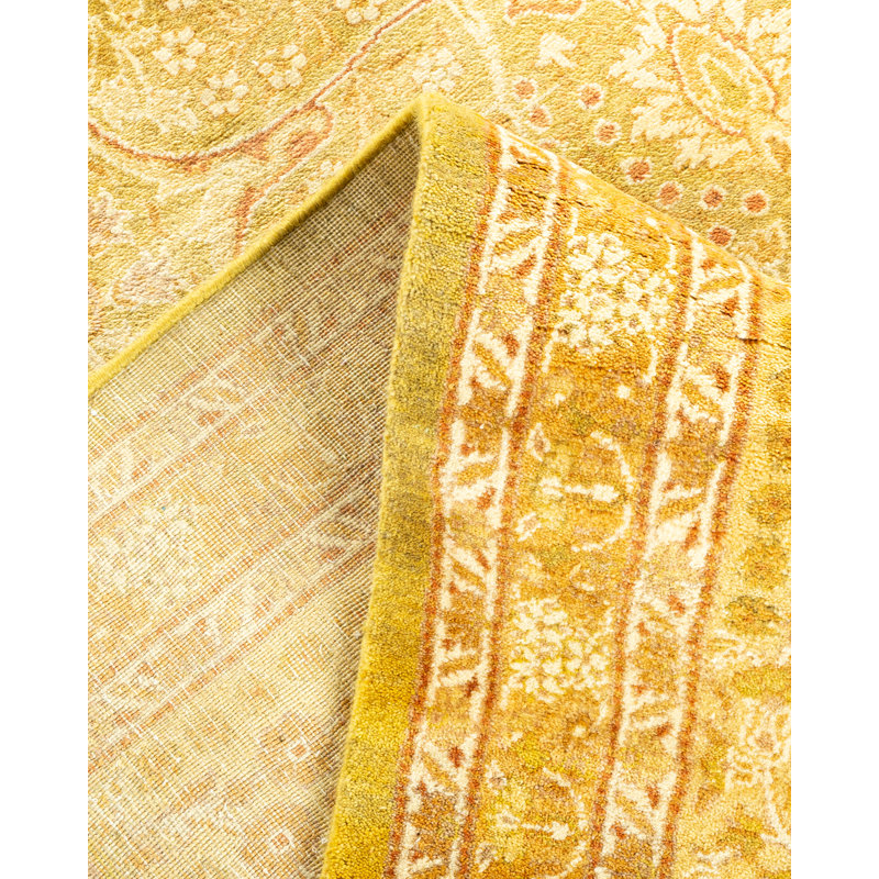 Tapis unique vert / ivoire noué à la main Keenan 8 x 10