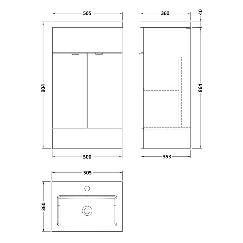 Hudson Reed Fusion 500mm Pebble Grey 2 Door Floor Standing Vanity Unit With Basin, 50.3cm W