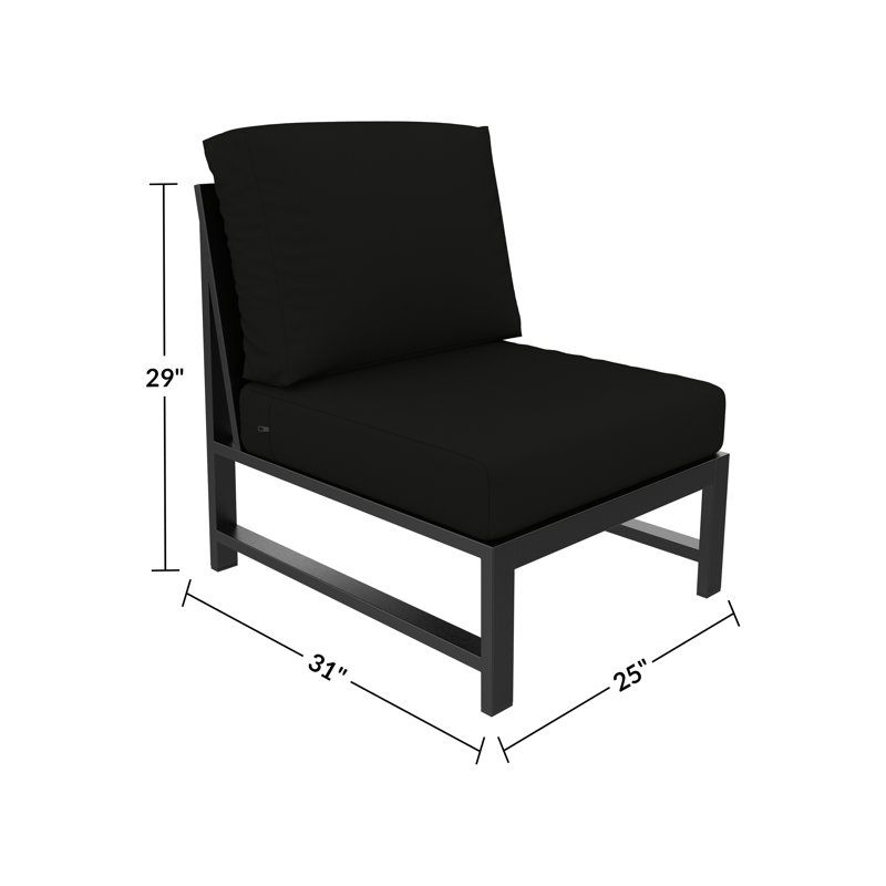 Chaise de patio modulaire d'extérieur sans accoudoirs Oltjana avec coussins Sunbrella®, Toile noire