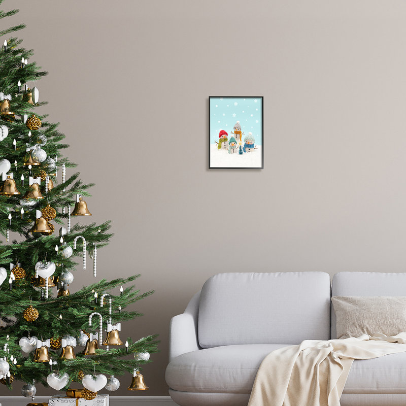 Arbre de Noël «Winter Snowmen» encadré sur bois par Lemon & Sugar, Giclée encadrée noir minuit, H 14 po x l 11 po