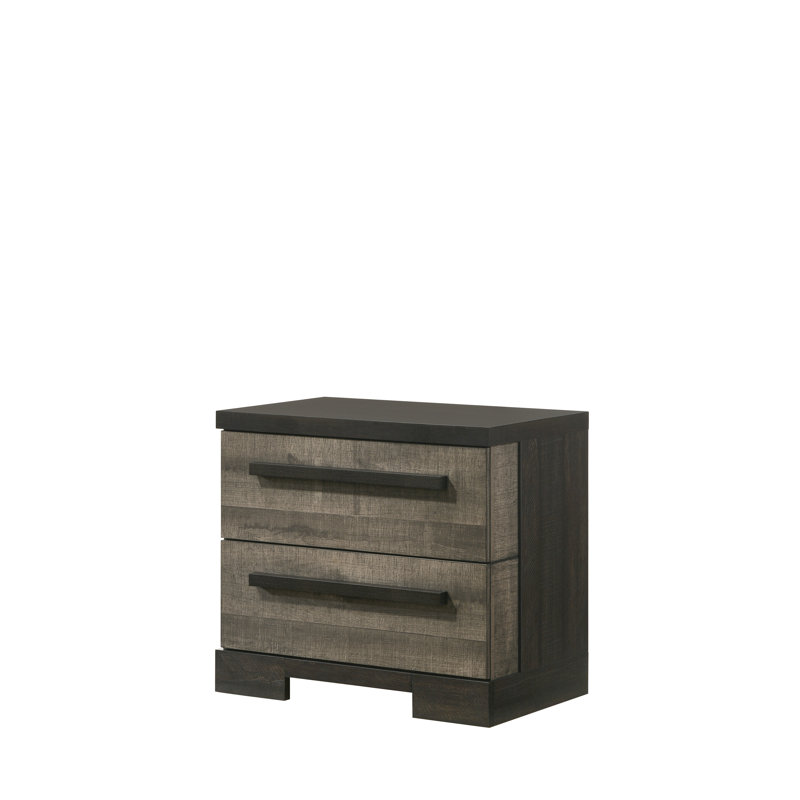 1Pc Contemporary 2-Drawer Nightstand Brown Gray Finish Wooden Bedroom Furniture