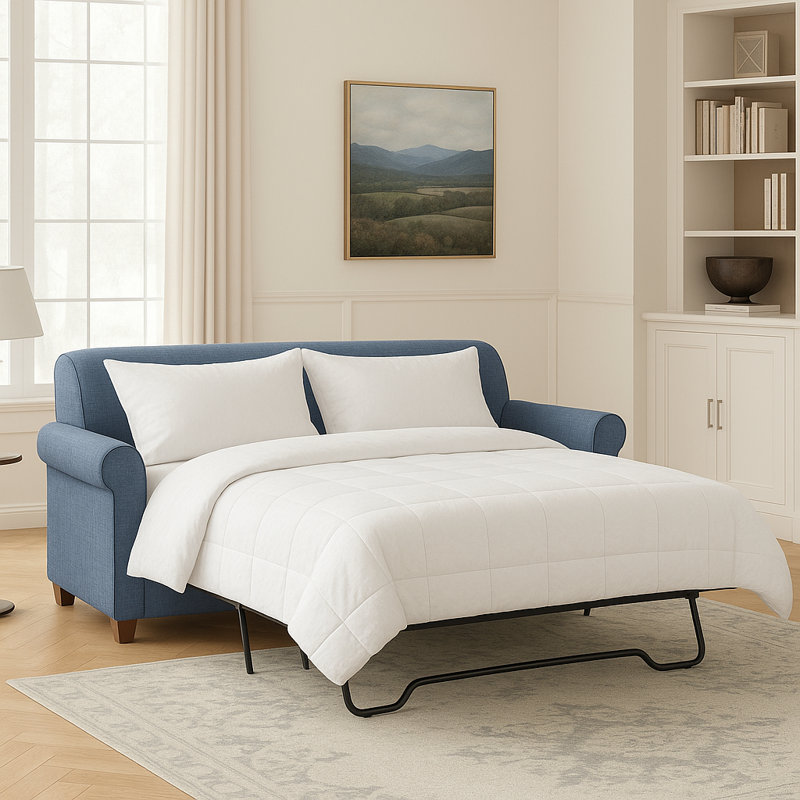 Finn 83" Rolled Arm Sofa Bed with Reversible Cushions, Hybrid, Archetype Anchor, Cafelle