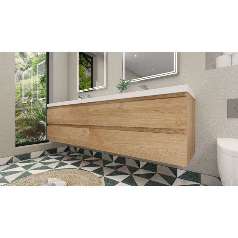Amahia Double Bathroom Vanity with Acrylic Top, New England Oak