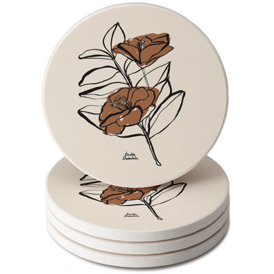 Thirtystone Mocha Flower 4-Pack Round Stone Coasters