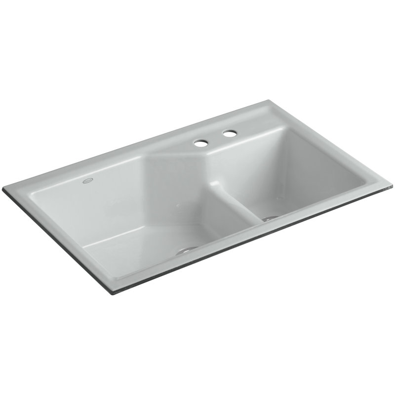 Indio® 33" L x 21.125" W Double Basin Undermount Kitchen Sink with Accessories, 2 hole, Ice Gray