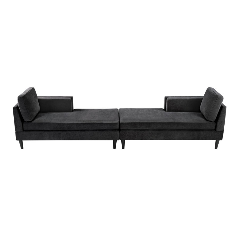 Chaise longue convertible rembourrée en chenille avec accoudoirs double couche Bexley, Noir