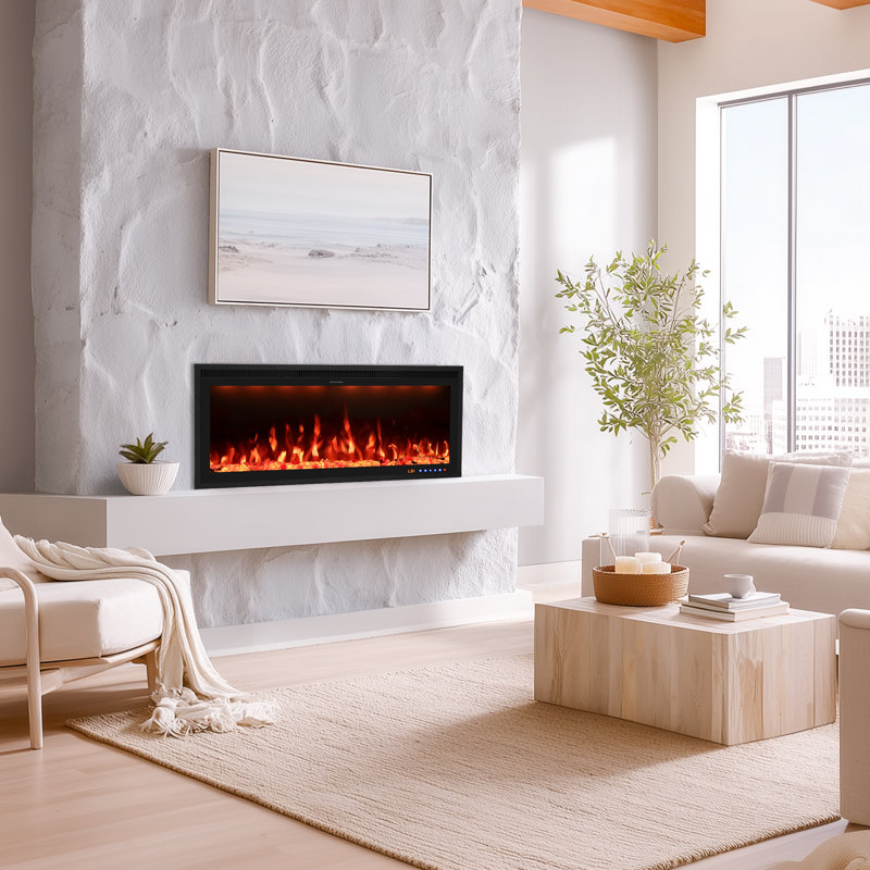 Metro Lane Electric Fireplace with App Control and 13 Flame&Fuel bed Colors, 42.84 cm H x 106.7 cm W x 16.02 cm D