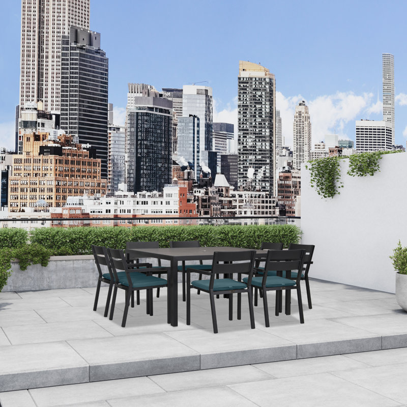 Pacifica Outdoor 9 - Piece Dining Set with Cushions, Slate, Canvas Regatta Sunbrella® Canvas