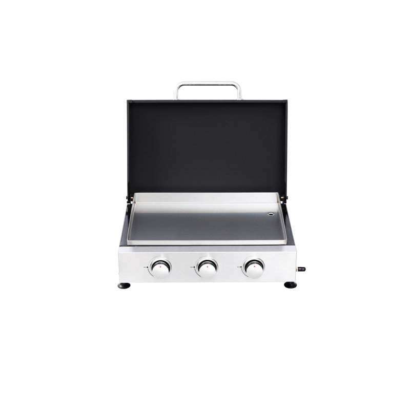 Barbecue au gaz à 3 brûleurs avec filet en fonte incassable, corps de poêle émaillé, résistance aux hautes températures, carter d'huile coulissant, gril multifonction en acier inoxydable à température de 28650 BTU,