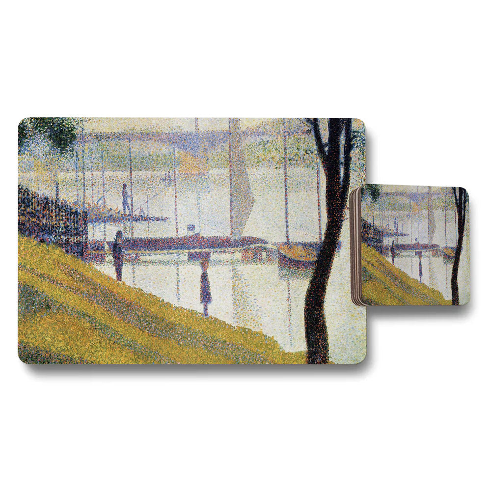 Impressionist River Landscape Placemat and Coaster Set